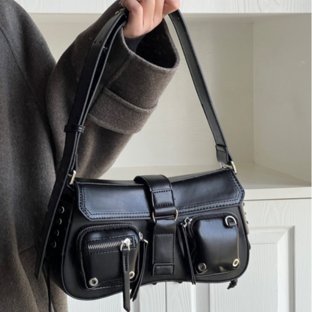 Crossbody Bag Faux Leather with Magnetic Flap and Zip Pockets