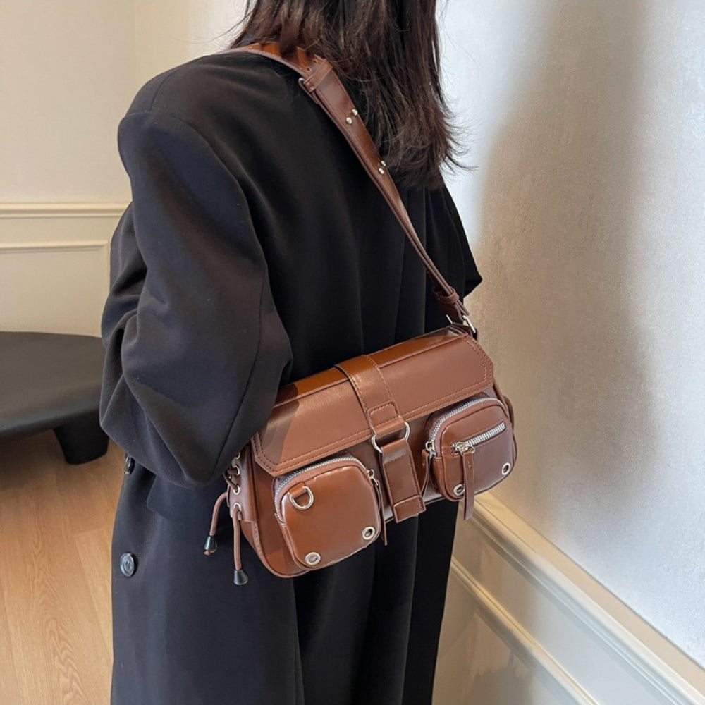 Crossbody Bag Faux Leather with Magnetic Flap and Zip Pockets