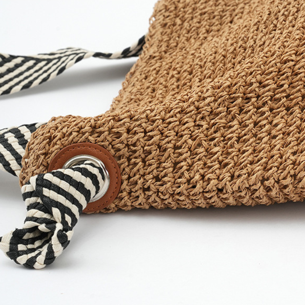 Straw Bag with Faux Leather Finishes and Braided Rope Strap