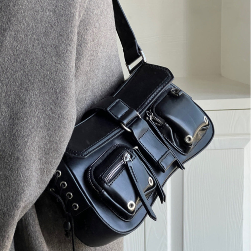 Crossbody Bag Faux Leather with Magnetic Flap and Zip Pockets