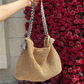 Straw Bag with Faux Leather Finishes and Braided Rope Strap