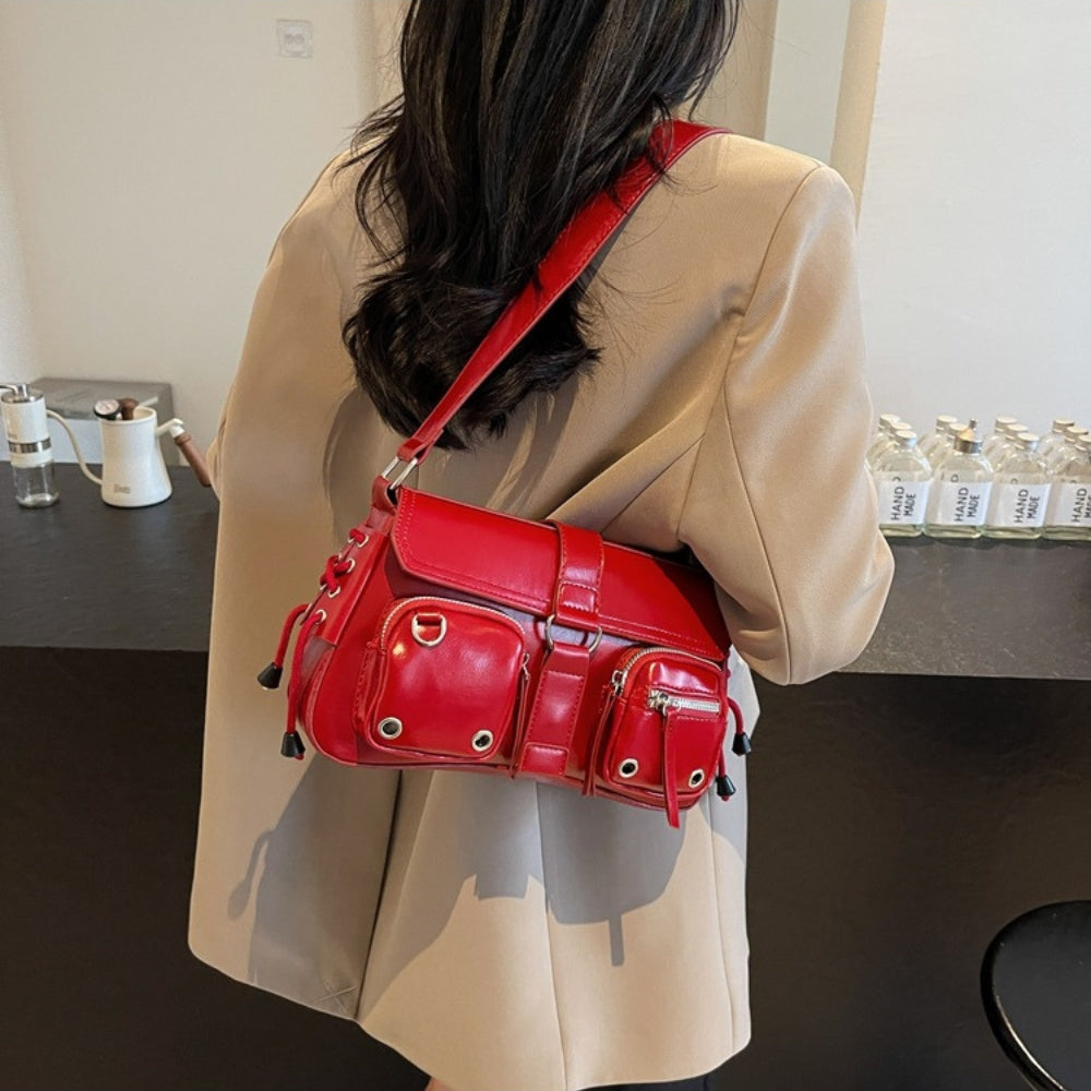 Crossbody Bag Faux Leather with Magnetic Flap and Zip Pockets