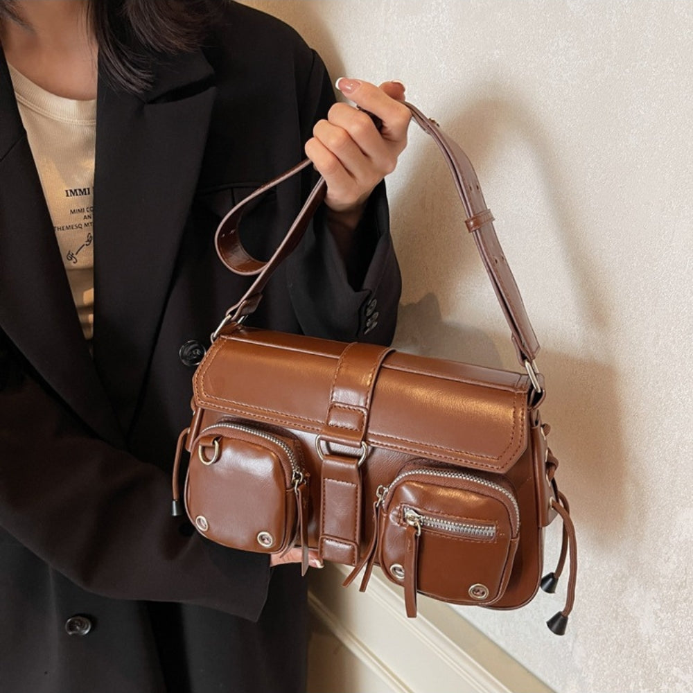 Crossbody Bag Faux Leather with Magnetic Flap and Zip Pockets