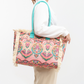 Tote Bag Patterned Textured Canvas with Zip and Reinforced Handles