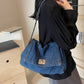 Shoulder Bag Upcycled Denim with Chain Handles and Metal Clasp