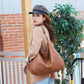 Hobo Bag Grained Faux Leather with Zip, Side Pocket and Laptop Fit
