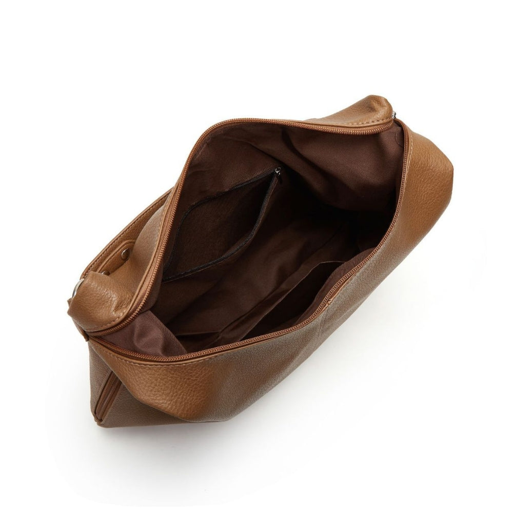 Hobo Bag Grained Faux Leather with Zip, Side Pocket and Laptop Fit
