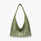 Hobo Bag Faux Leather with Metallic Rivets and Wide Strap