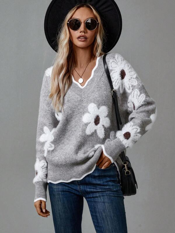 Daisy Knit V-Neck Jumper