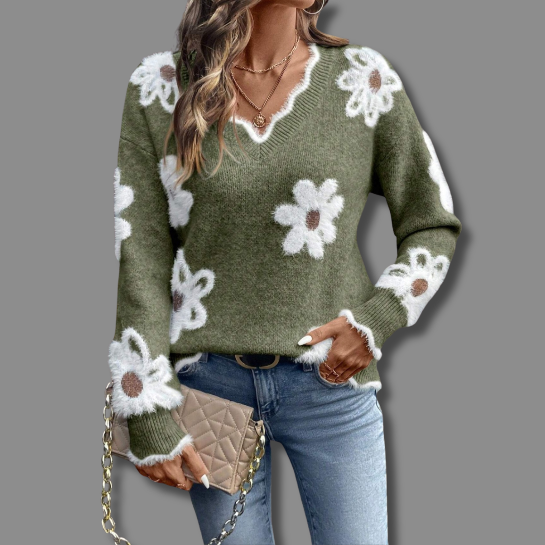 Daisy Knit V-Neck Jumper