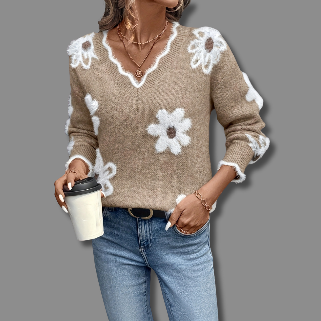 Daisy Knit V-Neck Jumper