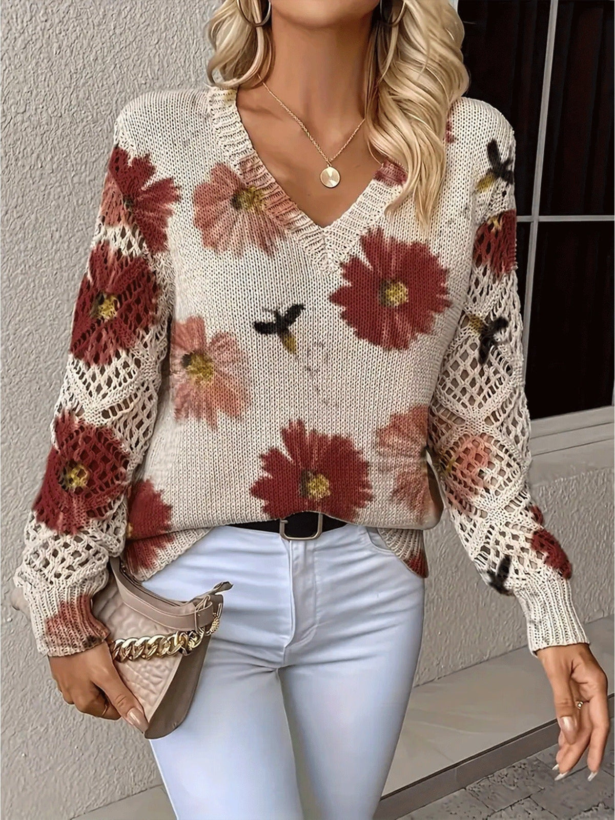 Floral Crochet Sleeve Jumper