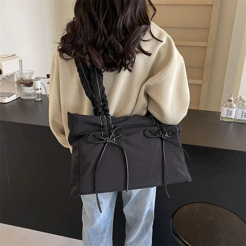 Tote Bag Nylon with Zip Closure and Adjustable Knotted Handles