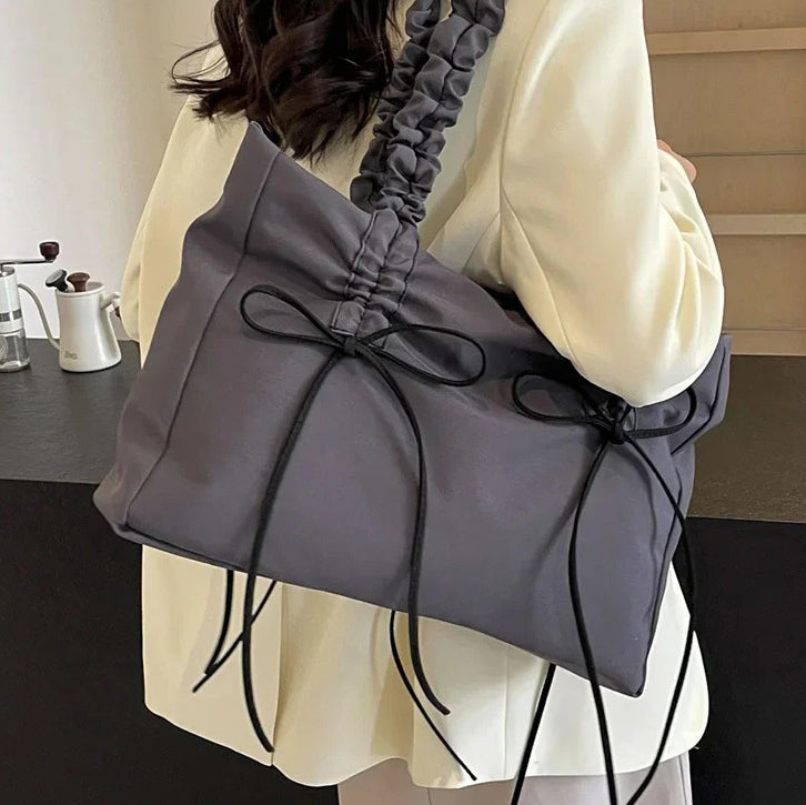 Tote Bag Nylon with Zip Closure and Adjustable Knotted Handles