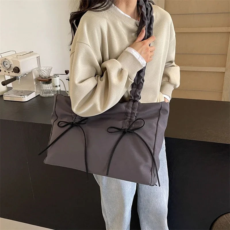 Tote Bag Nylon with Zip Closure and Adjustable Knotted Handles