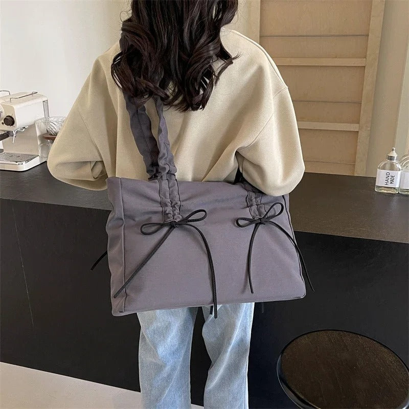 Tote Bag Nylon with Zip Closure and Adjustable Knotted Handles