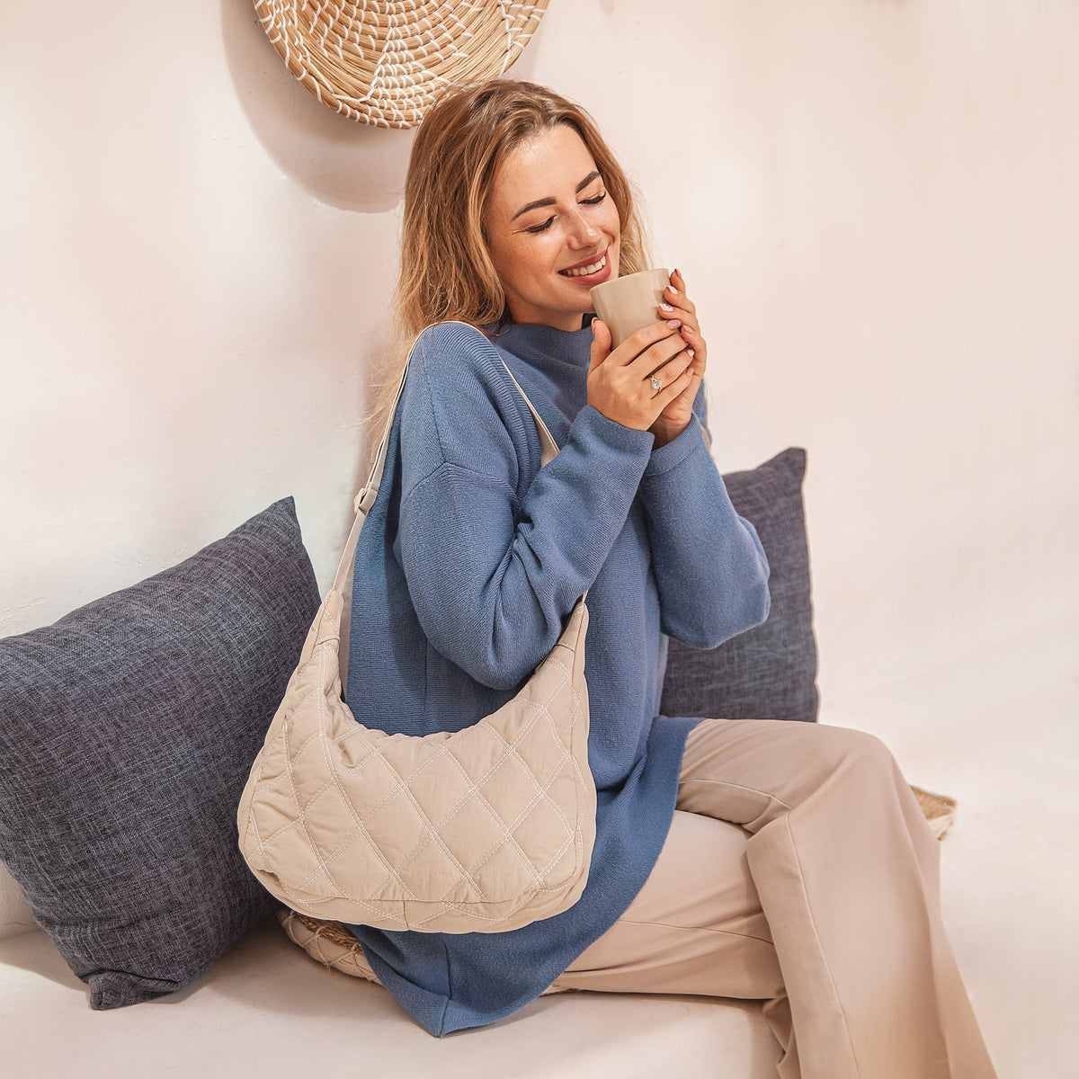 Crossbody Bag Quilted Nylon with Adjustable Shoulder Strap