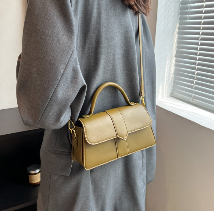 Top Handle Bag Faux Leather with Metal Clasp and Strap