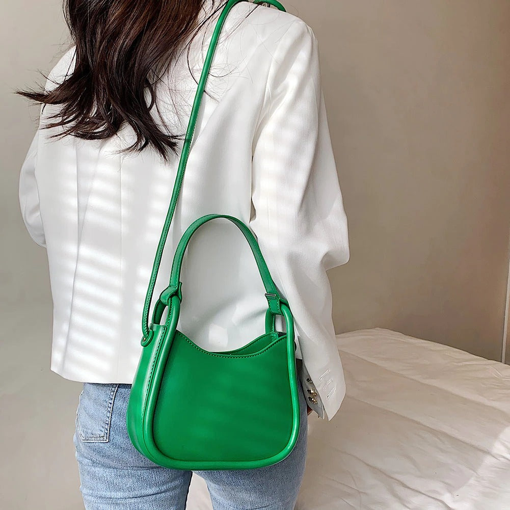 Top Handle Bag Faux Leather with Snap Clasp and Long Strap