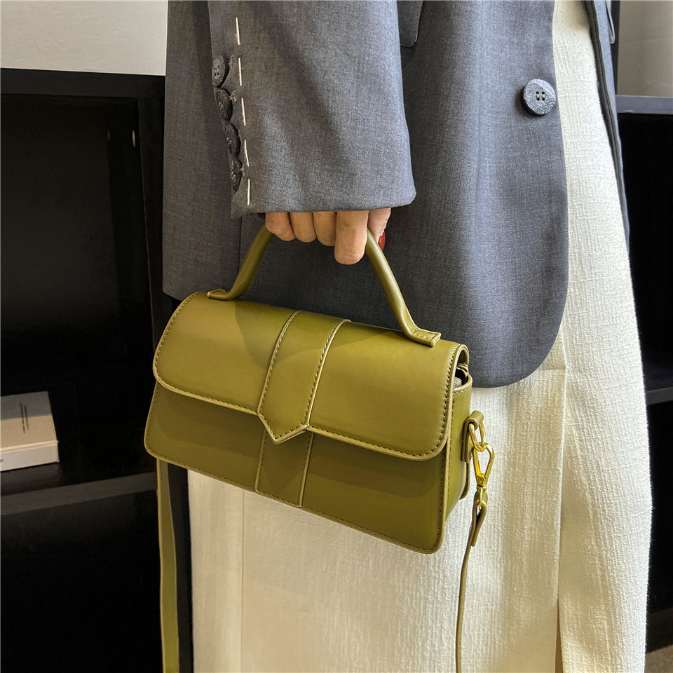 Top Handle Bag Faux Leather with Metal Clasp and Strap