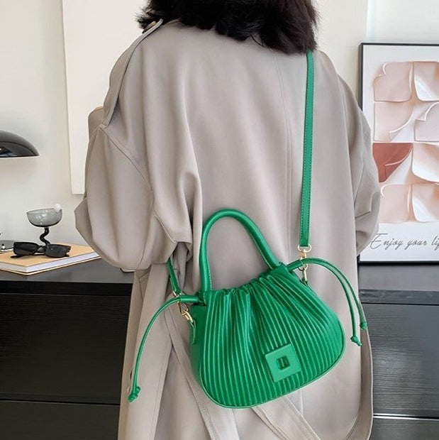 Crossbody Bag Faux Leather with Top Handle and Pleated Design