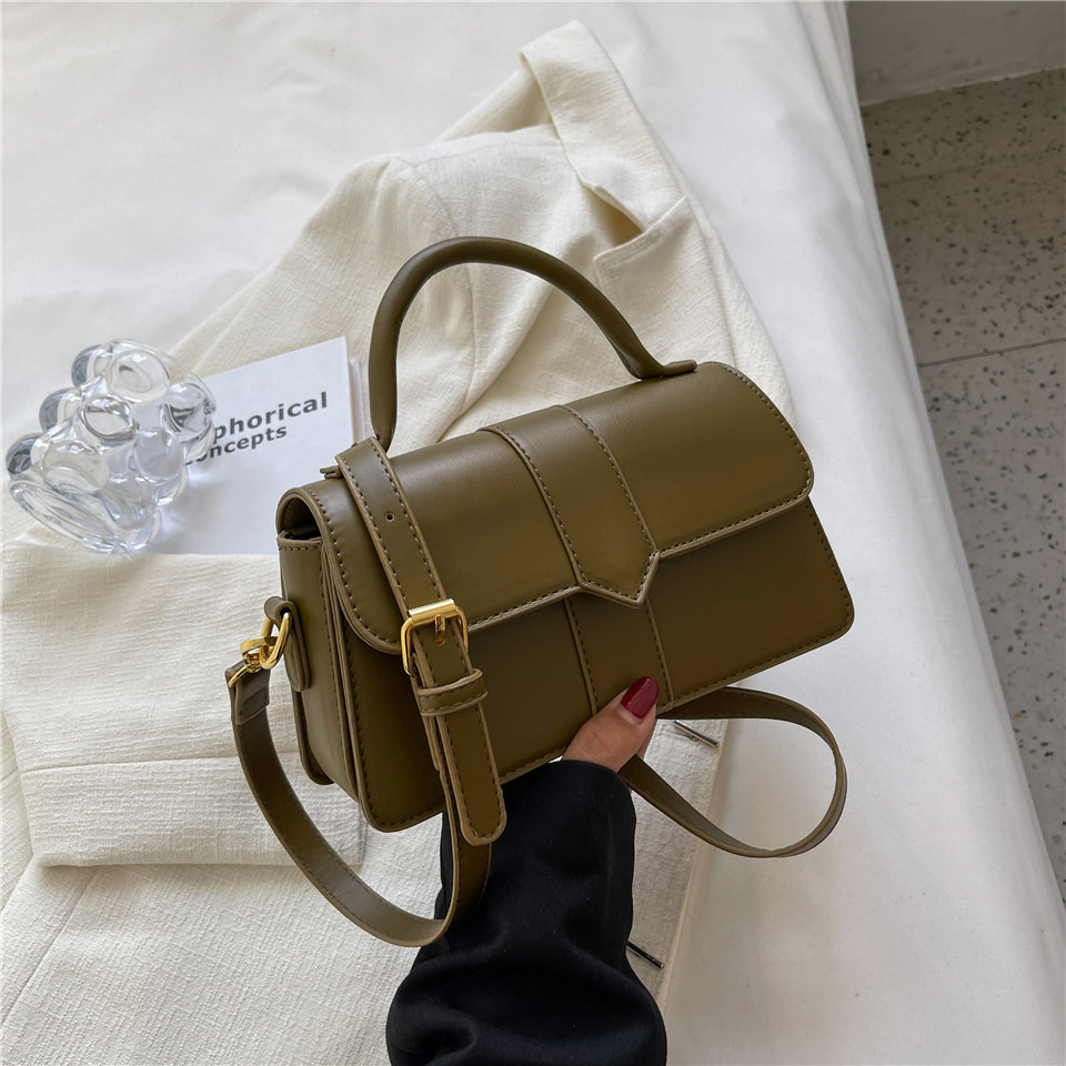 Top Handle Bag Faux Leather with Metal Clasp and Strap