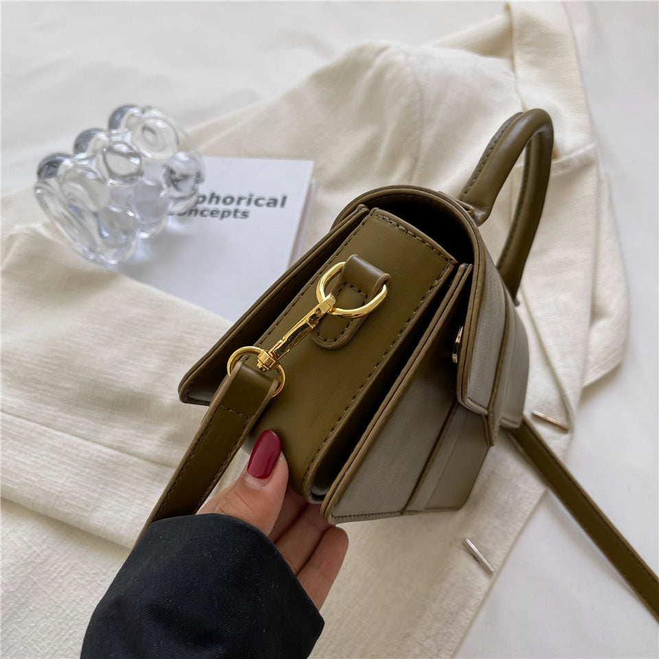 Top Handle Bag Faux Leather with Metal Clasp and Strap