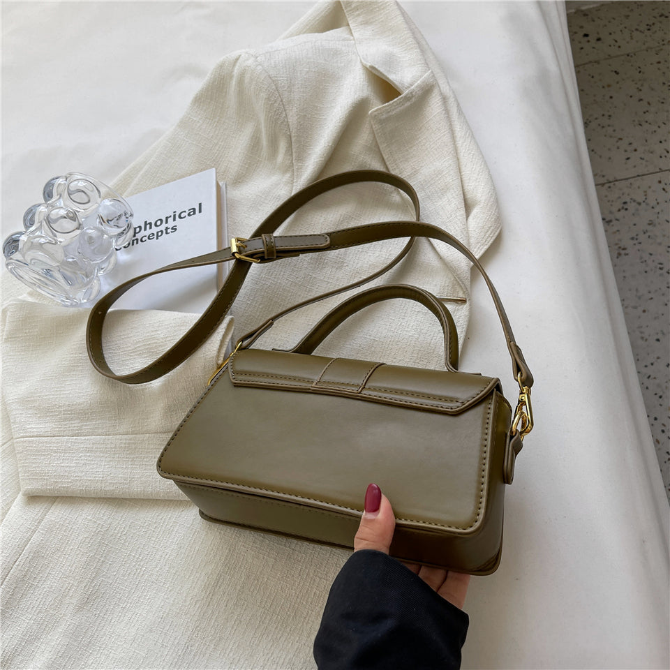 Top Handle Bag Faux Leather with Metal Clasp and Strap