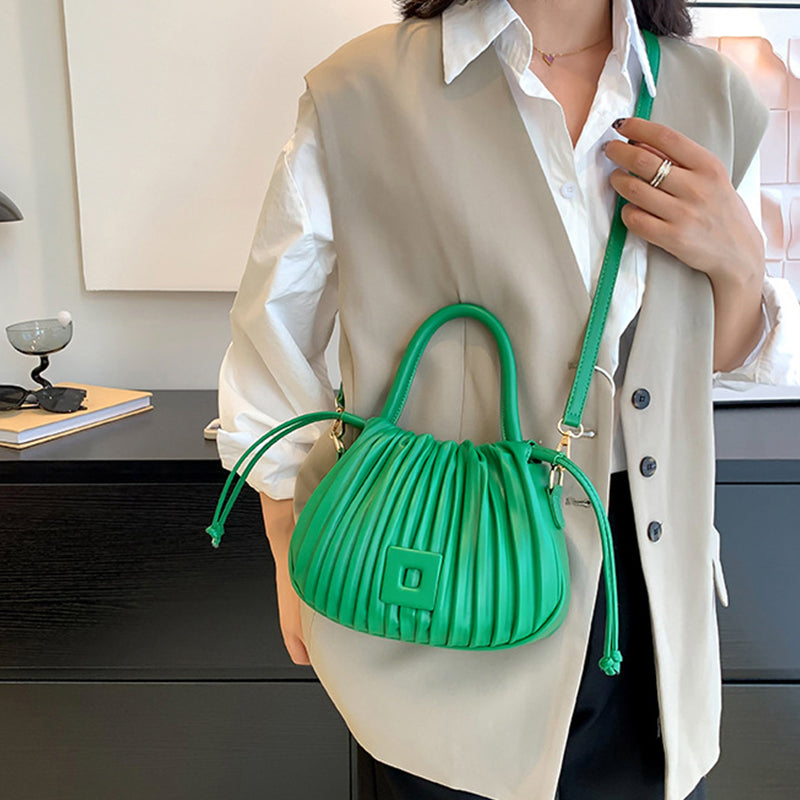 Crossbody Bag Faux Leather with Top Handle and Pleated Design