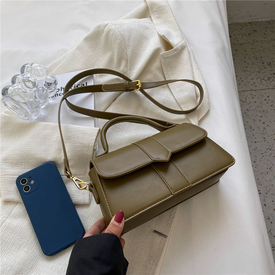 Top Handle Bag Faux Leather with Metal Clasp and Strap