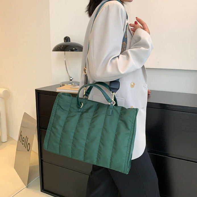 Tote Bag Quilted Cotton Nylon with Top Handles and Canvas Strap