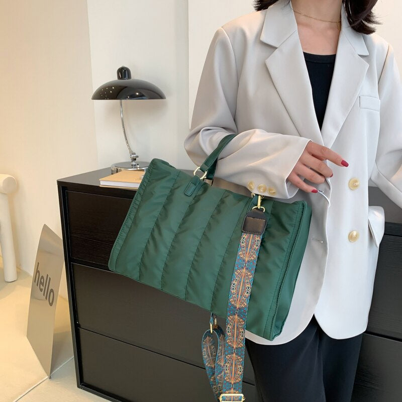 Tote Bag Quilted Cotton Nylon with Top Handles and Canvas Strap
