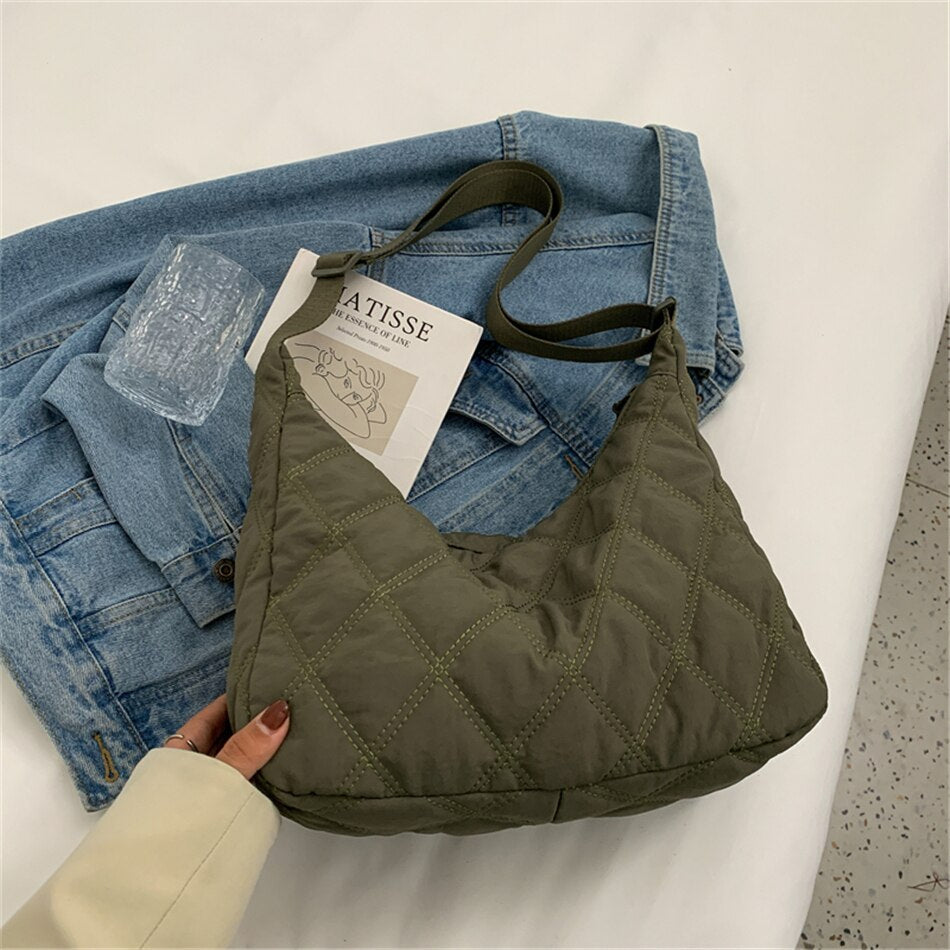 Crossbody Bag Quilted Nylon with Adjustable Shoulder Strap