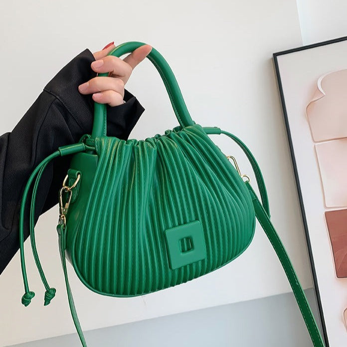 Crossbody Bag Faux Leather with Top Handle and Pleated Design