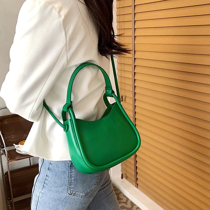 Top Handle Bag Faux Leather with Snap Clasp and Long Strap