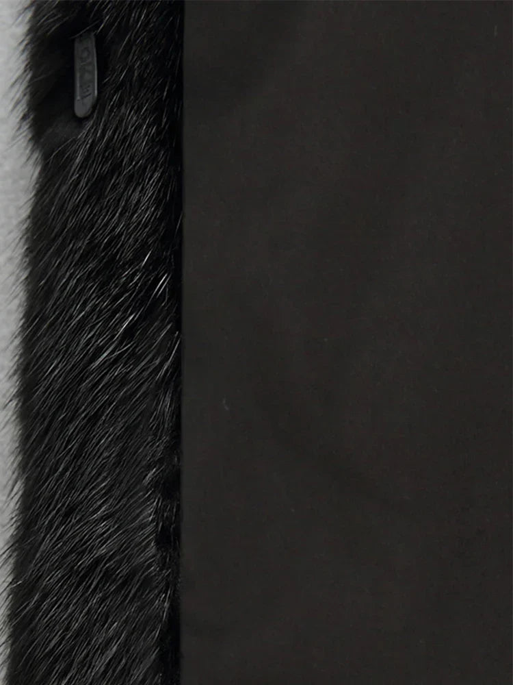 Coat Faux Fur Long with Faux Fur-Lined Hood and Covered Buttons