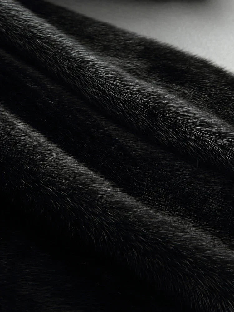 Coat Faux Fur Long with Faux Fur-Lined Hood and Covered Buttons