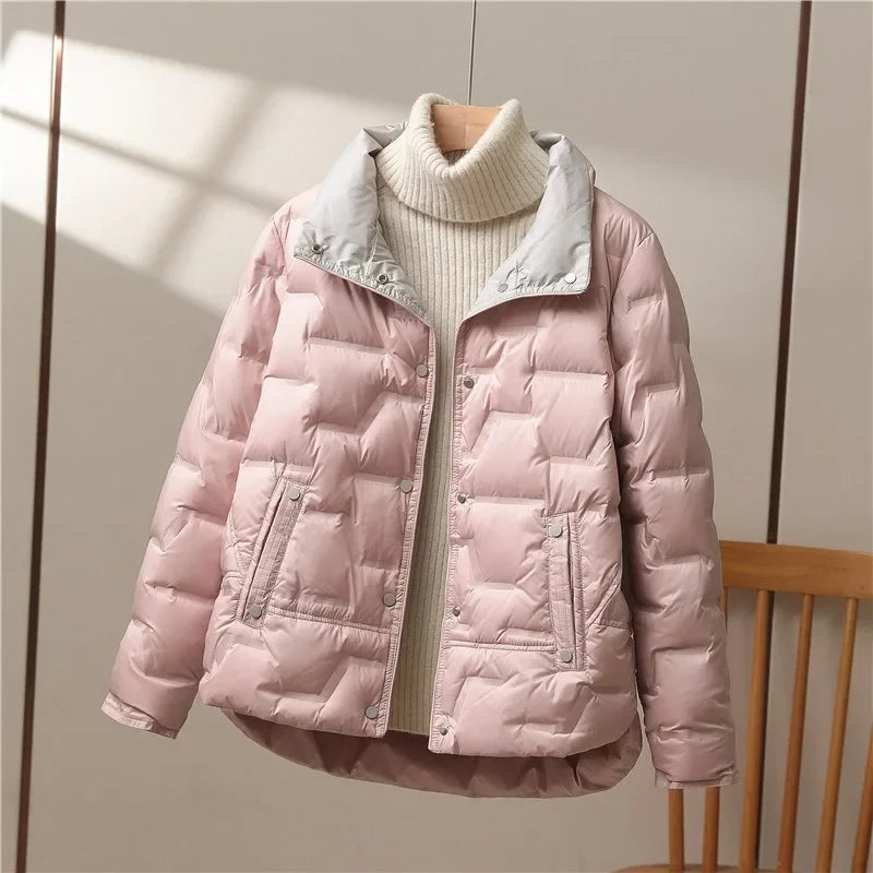 Puffer Jacket Down Filled Matte Shell with High Stand Collar