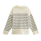 Cream and Navy Striped Half-Zip Jumper