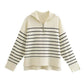 Cream and Navy Striped Half-Zip Jumper