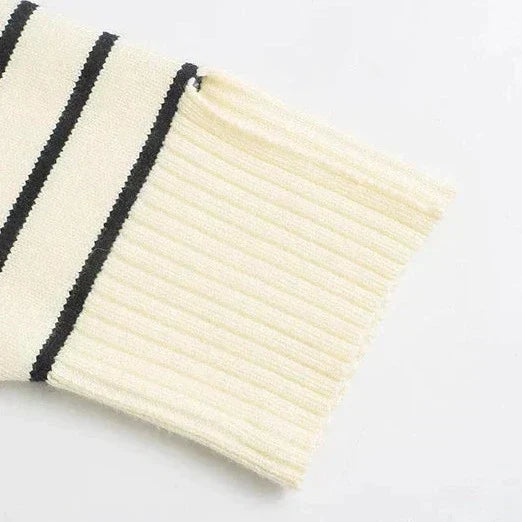 Cream and Navy Striped Half-Zip Jumper
