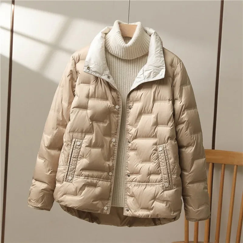 Puffer Jacket Down Filled Matte Shell with High Stand Collar