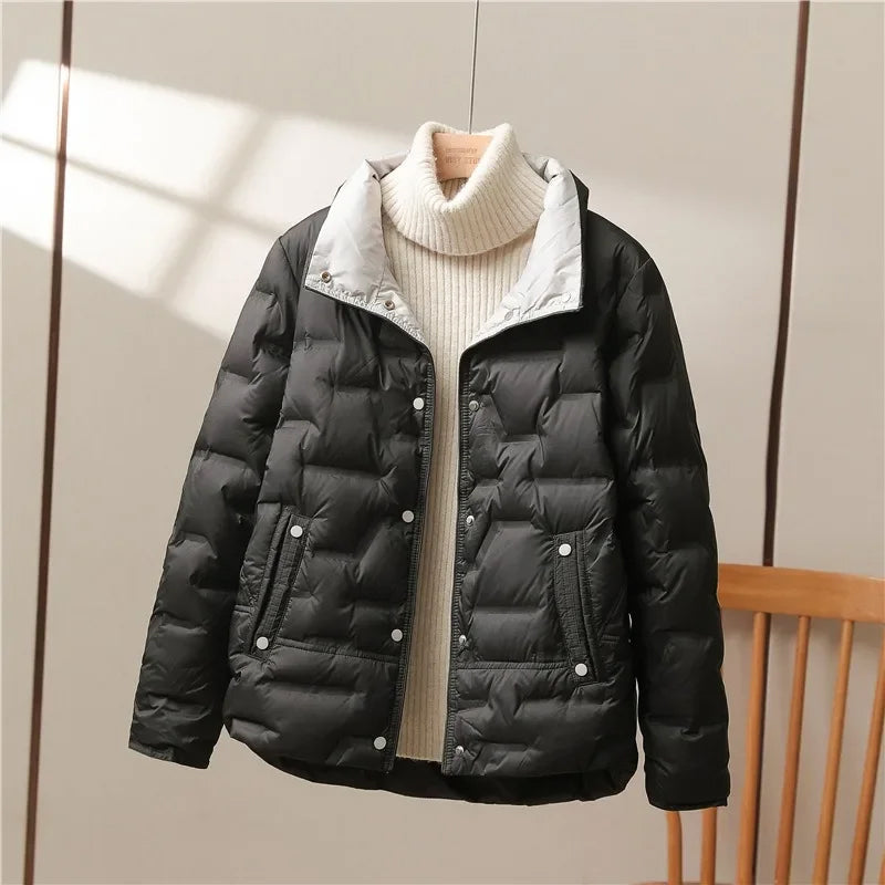 Puffer Jacket Down Filled Matte Shell with High Stand Collar