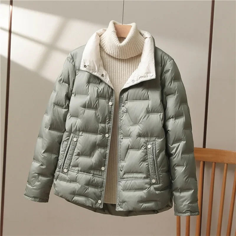 Puffer Jacket Down Filled Matte Shell with High Stand Collar