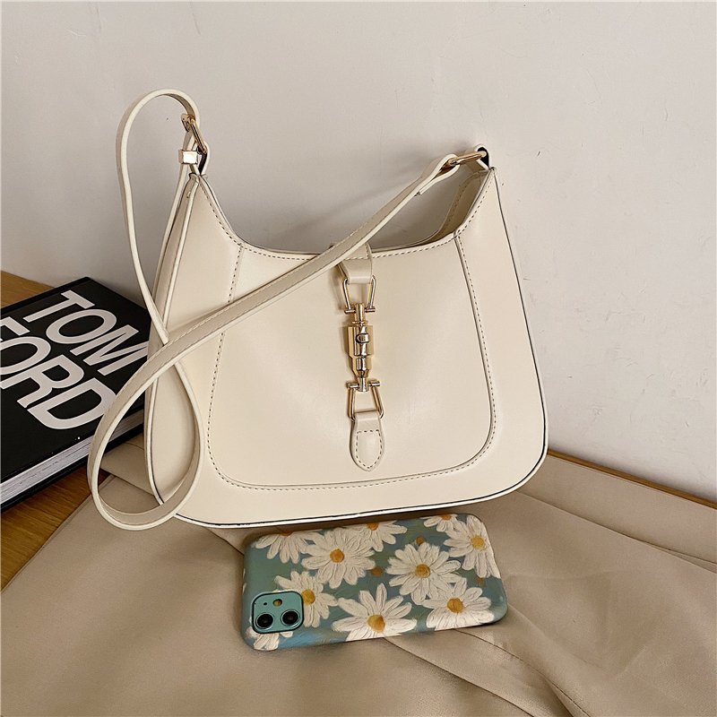 Shoulder Bag Faux Leather with Metallic Latch and Two Straps