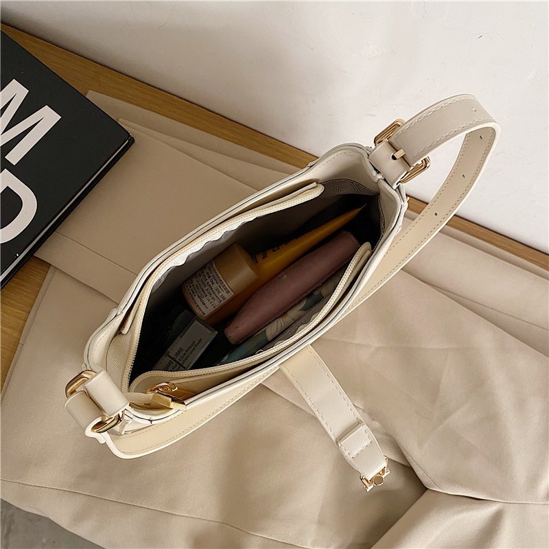 Shoulder Bag Faux Leather with Metallic Latch and Two Straps