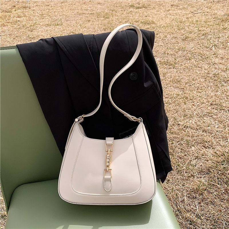 Shoulder Bag Faux Leather with Metallic Latch and Two Straps