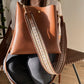 Bucket Bag Faux Leather Pebbled with Canvas Strap and Zip