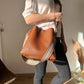 Bucket Bag Faux Leather Pebbled with Canvas Strap and Zip