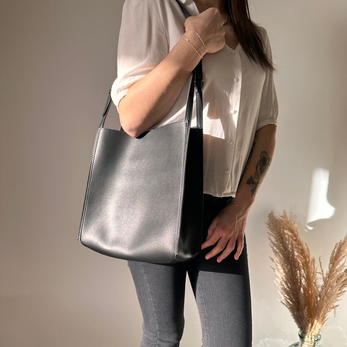 Tote Bag Soft Faux Leather with Magnetic Snap and Sturdy Handles